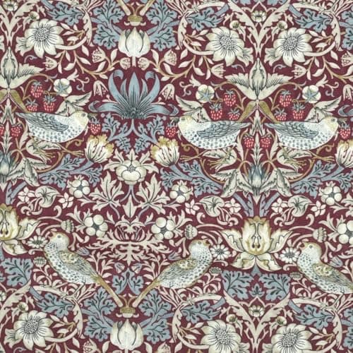 Image of Oilcloth PVC Table Cloth - William Morris Oilcloth, Strawberry Thief & Willow Bough Matte Finish Wipe Clean Table Cloth (Strawberry Thief in Red, 132cm Diameter Round)