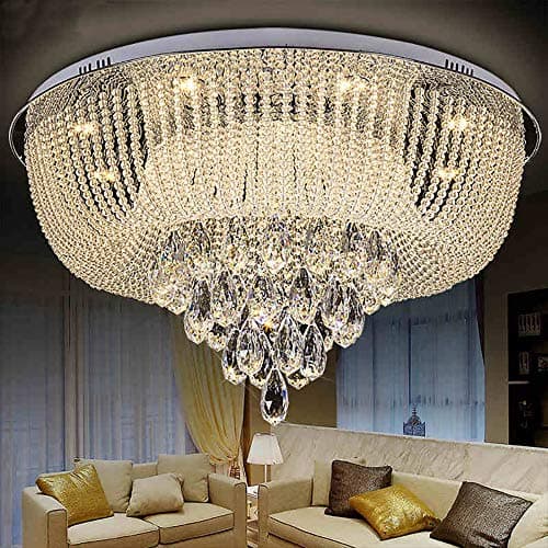 Image of 6161 Modern K9 Crystal LED Round Flush Ceiling Light Chandelier 3 Colours + Remote Control (50cm 18W)