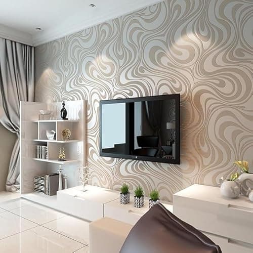 Image of Baketron Taupe Vintage Abstract Galaxy Embossed Wallpaper for Living Room Bedroom Colourful Gothic Mural Wall Paper Roll Modern Beige Geometric Glitter Textured Wallpaper Hallway Feature Wall