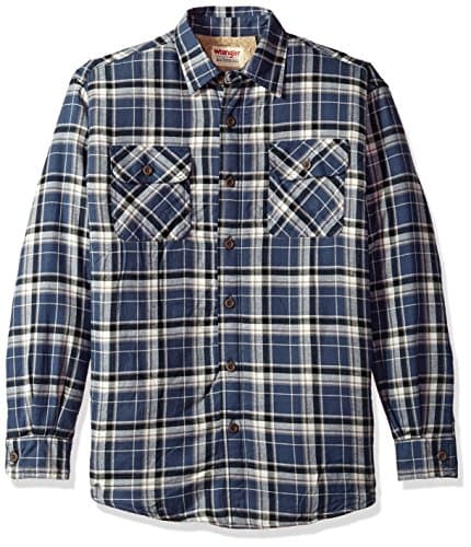 Image of Wrangler Authentics Men's Long Sleeve Sherpa Lined Jacket Button Down Shirt, Mood Indigo, XL UK