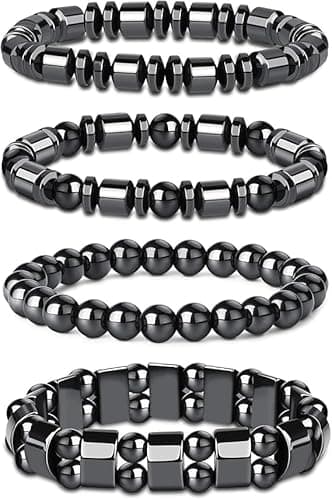 Image of YCZARD 4Pcs Hematite Bracelet Men, Magnetic Hematite Bracelet for Men Women, Hematites Bracelet, Adjustable Elastic Bracelets Rock Style Beaded Bracelets Black