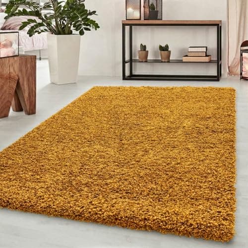 Image of Abaseen Small Large Shaggy Rug Modern Rugs Living Room Extra Large Small Medium Rectangular Size Soft Touch Thick Pile Living Room Area Rugs Non Shedding (Gold, 200x290 cm)