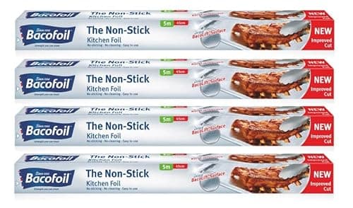 Image of 4 x The Non-Stick Kitchen Foil Extra Wide Large Suitable for Cooking Baking Roasting Turkey Freezing Wrapping and Storage - 45cm x 5m