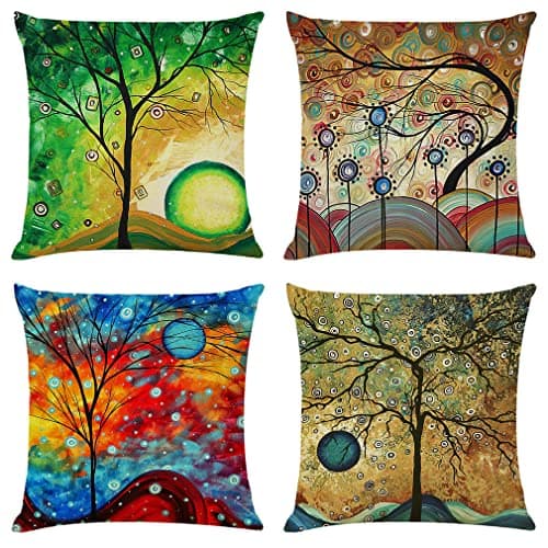 Image of NIULAA Cushion Covers 45 x 45 Set of 4 Colorful Trees Cushion Cover 18x18 Living Room Linen Sofa Cushions Luxury Decorative Pillow Cases for Outdoor Garden