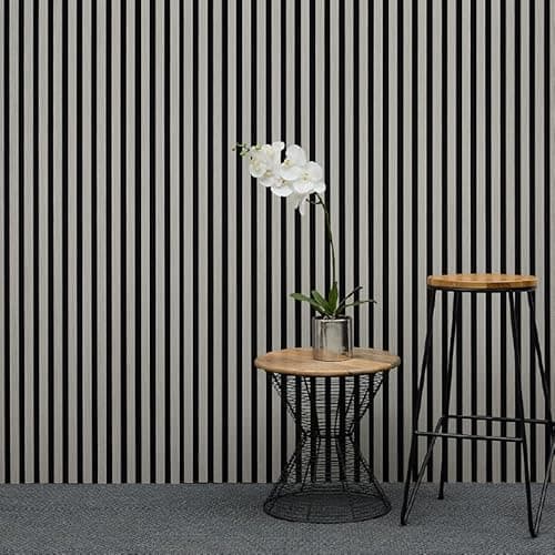 Image of MCW Acoustic Slat Wall Panel - Decorative & Sound Absorbing Wooden Slatted 3D Feature Wall Paneling - Living Room Bedroom Interior Easy Installation - 2400mm x 600mm Light Oak Grey