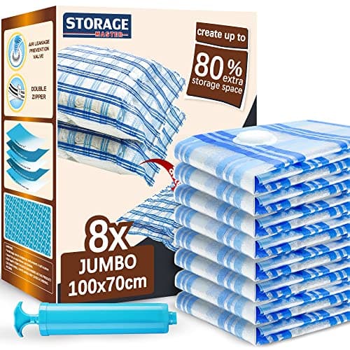 Image of STORAGE MASTER Vacuum Storage Bags, Space Saver Bags 80% More Storage Space, With Hand Pump (8, Jumbo)