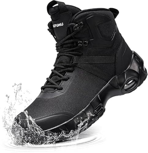 Image of Kefuwu Military Tactical Boots Men Waterproof 6 Inches Lightweight Durable Side-Zip Combat Hiking Work Boots Non Slip(8 Men,Black)