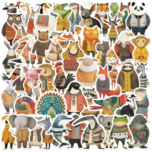 Image of Dewocke Animal Sticker Set for Children, 50 Unique Illustration Animals Stickers, Reward Stickers, Vinyl Waterproof & Robust, Universal for Laptop, Water Bottle, Skateboard & More (ChicCritterz)