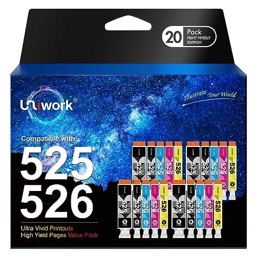 Image of Uniwork 525 526 Ink Cartridges Replacement for Canon PGI-525 CLI-526 Ink for PIXMA IP4850 IP4950 MG5150 MG5250 MG5350 MG6150 MG6250 IX6550 Printers (PGBK Black Cyan Magenta Yellow, 20-Pack)