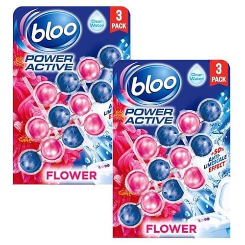 Image of Bloo Power Active Toilet Rim Block Fresh Flowers - Toilet Fresheners And Cleaners - Toilet Cleaner Limescale Remover, Toilet Cleaner For Dirt Protection, Toilet Block, 2 Pack + Free Cheeroo Magnet
