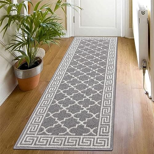 Image of SHACOS Hallway Runner Rug 50x150 cm Non Slip Grey Narrow Hall Runner Rug Kitchen Washable Carpet Runner for Hallway Kitchen Entryway Laundry Room
