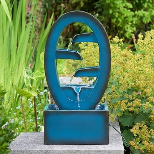 Image of Festive Lights - 50cm Solar Power Azure Falls Outdoor Water Feature with Cascading Tiers - Blue Polyresin Garden Fountain, External Panel, Self Contained Design, Recirculating Pump, Energy Efficient