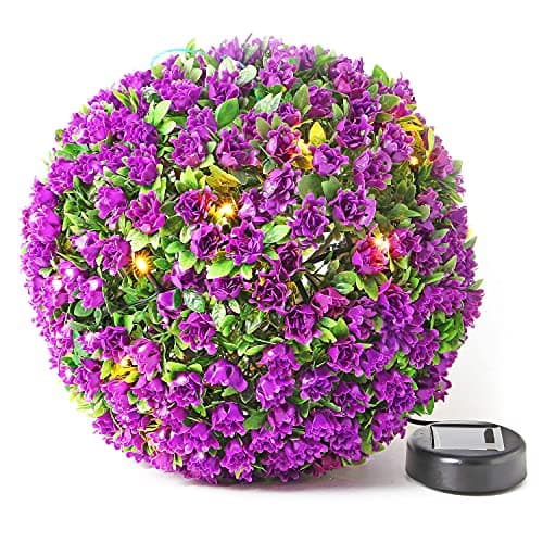 Image of Solalite 28cm Purple Topiary Balls with 20 Solar LED Lights, Hanging Topiary Ball Lights Sphere Decorative for Wedding Artificial Plant, Backyard Balcony Garden Décor