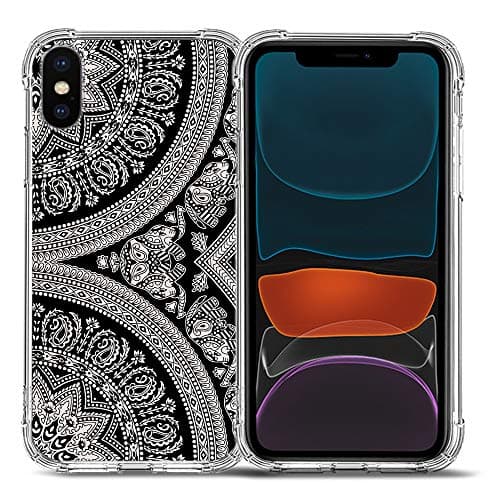 Image of Bcov iPhone XS Case,iPhone X Case, White Circular Mandala Flower Drop Protection Shockproof Case TPU Full Body Protective Scratch-Resistant Cover For iPhone XS X