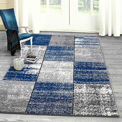 Image of Vienna Modern Small Extra Large Navy Blue Silver Marble Quality Thick Floor Long Carpet Runner Rugs (120x170cm)