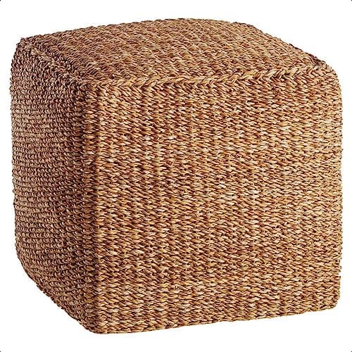 Image of idooka Braided Jute Pouffe Foot Stool (Square) – Lightweight, Supportive Foot Rest for Sofas & Tables(W40xD40xH38cm) - Artisanal Bedroom and Living Room Accessories, Nursery Furniture