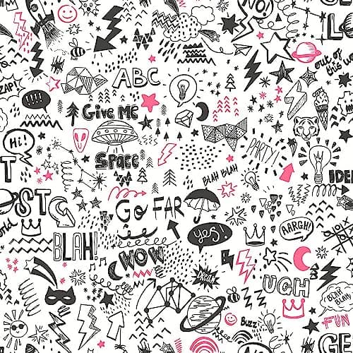 Image of Holden Decor Doodle White Neon Pink Wallpaper 13340 - Modern Hand Drawn Neon