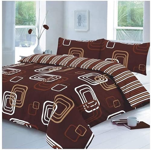Image of Bluemoon Bedding® Blake Duvet Cover Set With Pillowcases Quilt Bedding Set Reversible Poly Cotton Single, Double and King Sizes (King, Chocolate)