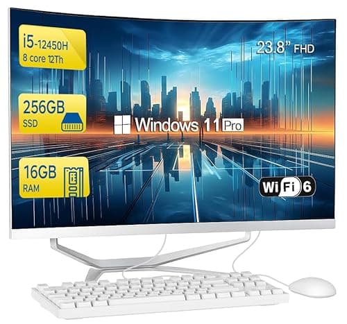 Image of SZTPS 23.8" FHD All in One PC Desktop Computer,i5-12450H 8 core Processor,16 GB RAM,256 GB SSD,WiFi,Bluetooth WiredKeyboard & Mouse,Windows 11 Pro PC (Curved panel)