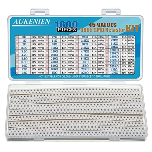 Image of AUKENIEN 0805 SMD Resistor Kit 45 Values 1800pcs 0R to 10M Ohm 1/8W SMT Chip Resistors Assortment with ±1% Tolerance