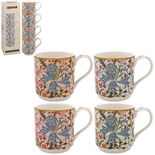 Image of Lesser & Pavey Stacking Mugs Set of 4 W. Morris Golden Lily Ceramic Coffee Cup Vintage Design