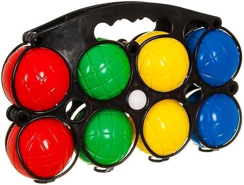 Image of Unibos | 2 Large Boules Set 8pc Set| Classic Outdoor Games | Jack and Bowls Carry Holder | Pentanque Set | Family Garden Games | Summer Fun | French Boules Garden Game | Carry Case, Multi Colours (M)