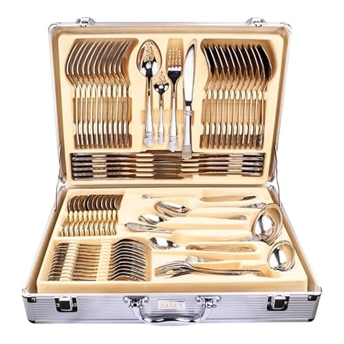 Image of New Heavy 72 Piece Stainless Steel Silver Detail Supreme Quality CUTLERY Canteen Set