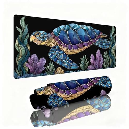 Image of Black Mouse Pad Large 700x400x3mm Desk Mat Turtle Gaming Mouse Pad Table Protector Non-Slip Rubber Base for Stable Grip on Smooth Surfaces Wear-Resistant Mousepad for Computers, Laptop, PC W1-771