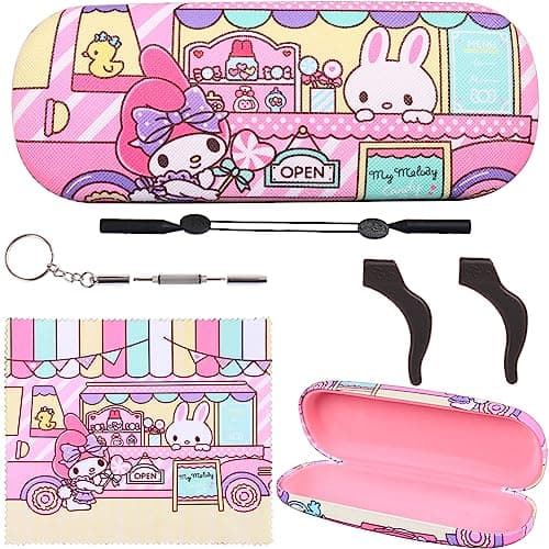 Image of DIKLEY Cute Cartoon Kitty Hard Shell Eyeglasses Cases Protective Case with Glasses Cloth Storage Box Eyewear Retainer Holder for Girl Teen