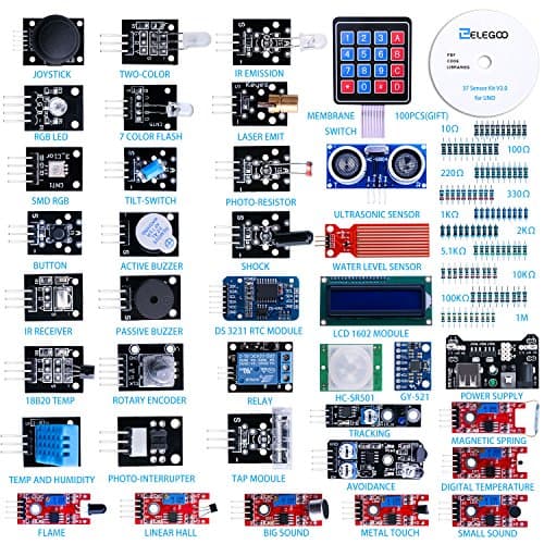 Image of ELEGOO Upgraded 37 in 1 Sensor Module Kit with Tutorial Compatible with Arduino IDE UNO R3 MEGA2560 Nano