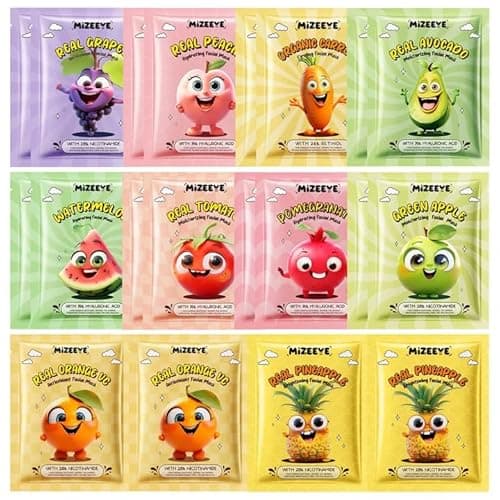 Image of 20 Pack Fruit Face Mask Set for Girls & Teens, Hydrating Sheet Facial Mask with Natural Fruit Extracts, Gentle for Sensitive Skin, Skincare Gift Set for Spa Party & Daily Care, Spa Kit