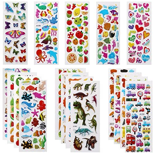 Image of Vicloon 3D Stickers, 550+ Puffy Stickers 22 Variety Sheets for Rewarding Gifts Scrapbooking Including Animals, Fish, Dinosaurs, Numbers, Fruits, Trucks, Butterfly and More