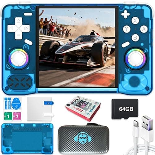 Image of New XF40H Handheld Game Console,Built-in 64G with 18000 games,4000mAh,Linux System,4-inch IPS Screen WIth Storage bag (Blue,64G)