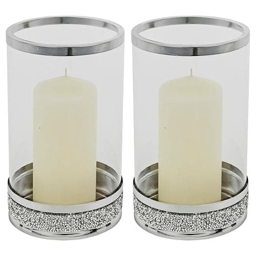 Image of URBNLIVING 21cm Hestia Clear Glass Candle Holder Elegant Tealight & Pillar Display with Sparkling Diamante Base, Stylish Home Decor Accent for Living Room, Dining Table, Weddings & Special Occasions