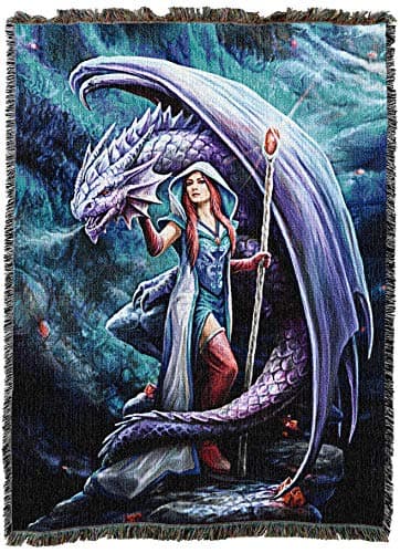 Image of Pure Country Weavers Dragon Mage XL Woven Blanket by Anne Stokes - Fantasy Gift Cotton Tapestry Throw - Made in The USA - 82" x 62"