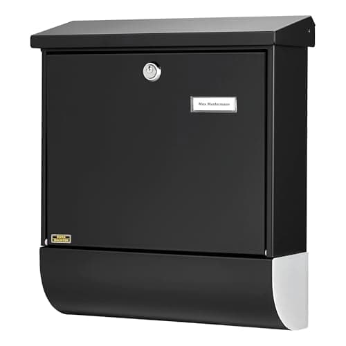Image of BURG-WÄCHTER, Set of Mailbox and Newspaper Holder, Slot Size A4, Galvanised Steel, Set Vario S, Black