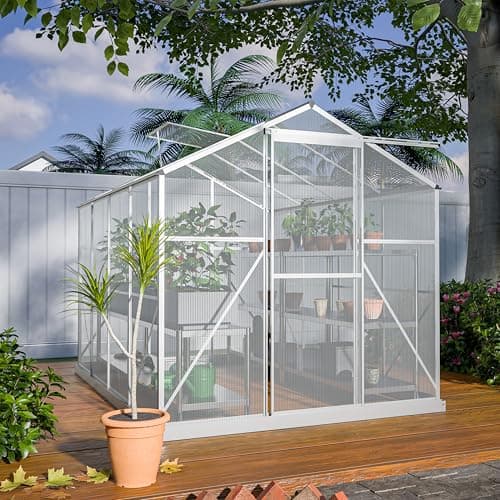 Image of Greenhouse 6' x 8' Silver Aluminium Frame with Polycarbonate Panels by Garden Universe Inc Free Base GH8x6S-Amz