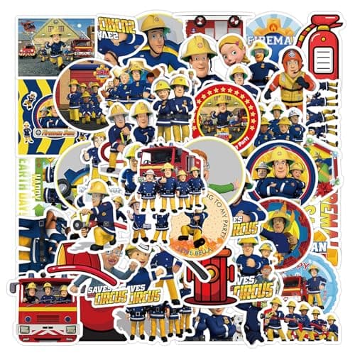 Image of Fireman Sam Sticker, Fireman Sam Stickers 50Pcs, Driflo Waterproof Stickers Cartoon Style Decals Laptop Skateboard Suitcase Anime Gifts for Fans