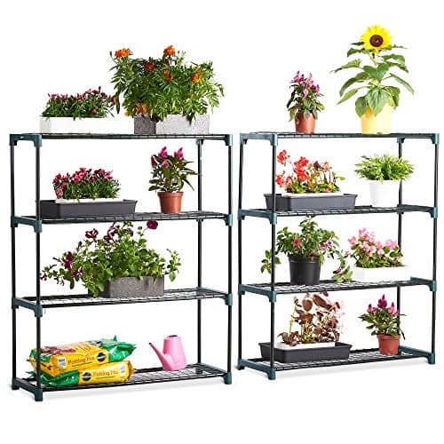Image of VonHaus Greenhouse Shelving – Staging Unit with 4 Tier Steel Shelves for Garden, Green House, Shed, Garage, Home – Racking Ideal for Storage, Plants, Flowers – Easy No Tool Assembly – Pack of 2