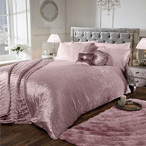 Image of Crushed Velvet Bedding Duvet Cover Pillow Case Bed Set (Blush Pink, Single)