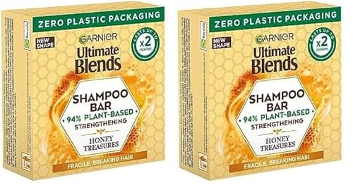 Image of Garnier Ultimate Blends Honey Treasures Strengthening Shampoo Bar for Damaged Hair, Clear, 60 g (Pack of 2)