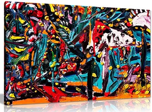 Image of Multi Coloured Abstract Oil Painting Canvas Wall Art Picture Print (18x12in)