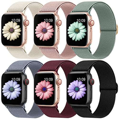 Image of Higgs 6 Pack Stretchy Nylon Strap Compatible with Apple Watch Straps 38mm 40mm 41mm 42mm 44mm 45mm 46mm 49mm, Adjustable Sport Elastic straps for iWatch Series 11/10/9/8/7/6/5/4/3/SE Ultra3 2 1