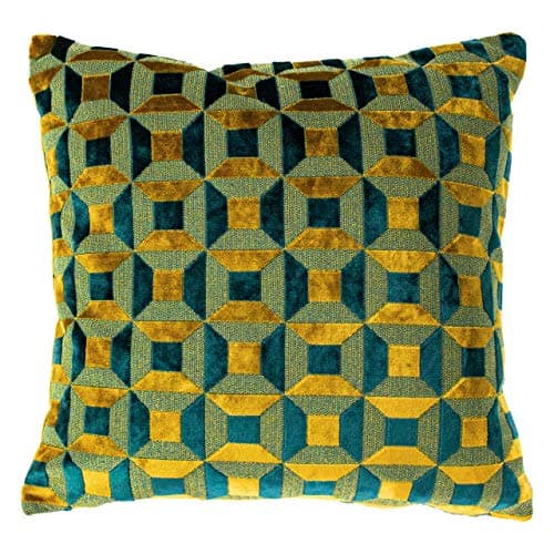 Image of Paoletti Empire Feather Filled Cushion, Teal/Gold, 45 x 45 cm