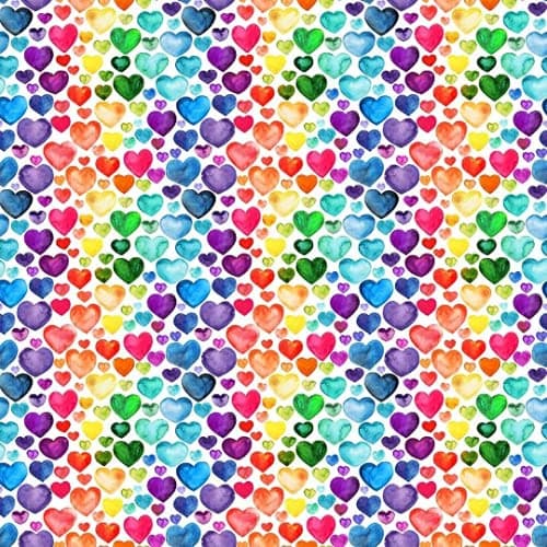 Image of 100% Cotton Digital Fabric Rainbow Love Hearts Valentines Crafty 140cm Wide (Sold Per Half Metre)