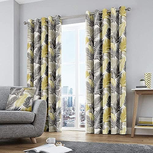 Image of Fusion - Tropical - 100% Cotton Pair of Eyelet Curtains - 90" Width x 90" Drop (229 x 229cm) in Ochre