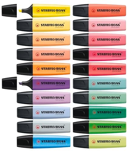 Image of STABILO BOSS ORIGINAL Highlighters - Pack of 20 - With 12 Pastel & 8 Neon Assorted Colours