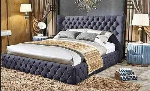 Image of mm08enn Chesterfield Wing Bed Frame Single/Double/King/Super King in Plush and Crushed Velvet Fabric (Grey Crushed Velvet Fabric, 4ft Small Double)
