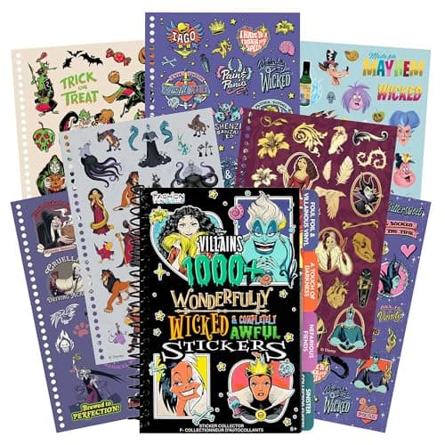 Image of Fashion Angels Disney Villains 1000+ Tabbed Sticker Book, Includes Foil & Vinyl Stickers, Collector Sheets & More, Craft, Decorate & Personalize for Kids