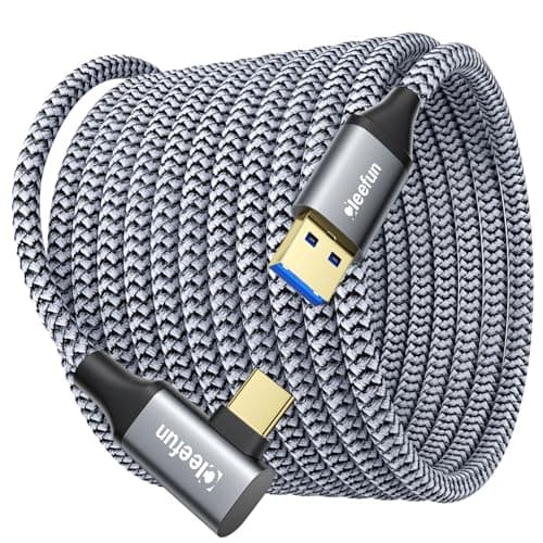Image of CLEEFUN Link Cable 5m Type A to C for Meta Quests3/2/1/Pico 4 Pro Accessories, Braided Long Right Angle High-Speed USB 3.0 (5Gbps) Data-Cable for VR Headset Gaming PC/SteamVR
